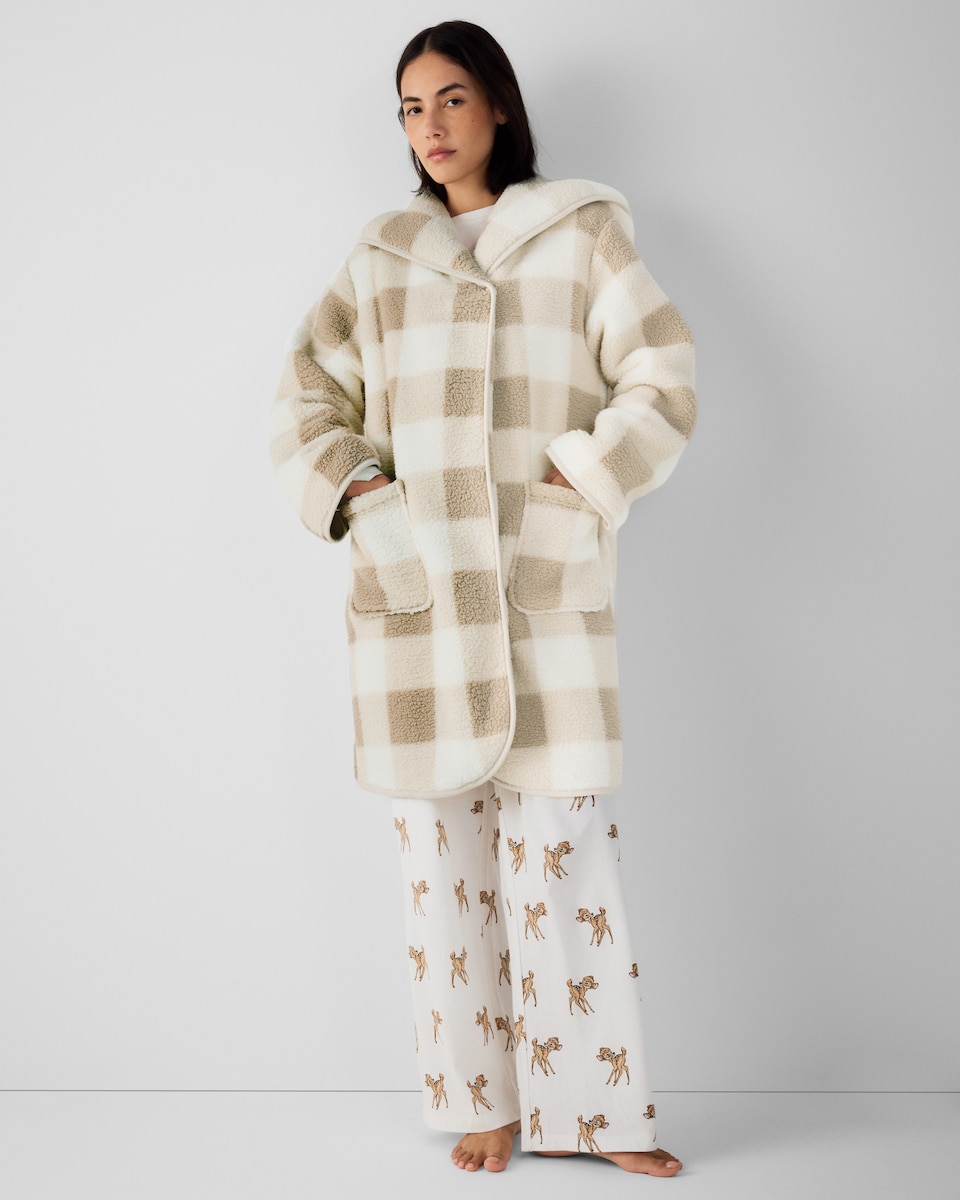 image 1 of F&F Fleece Checked Hooded Cardigan in Multi