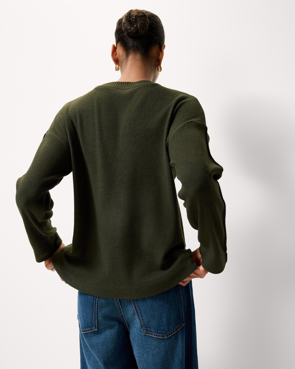 image 1 of F&F Brushed Dropped Shoulder Long Sleeved Top in Olive