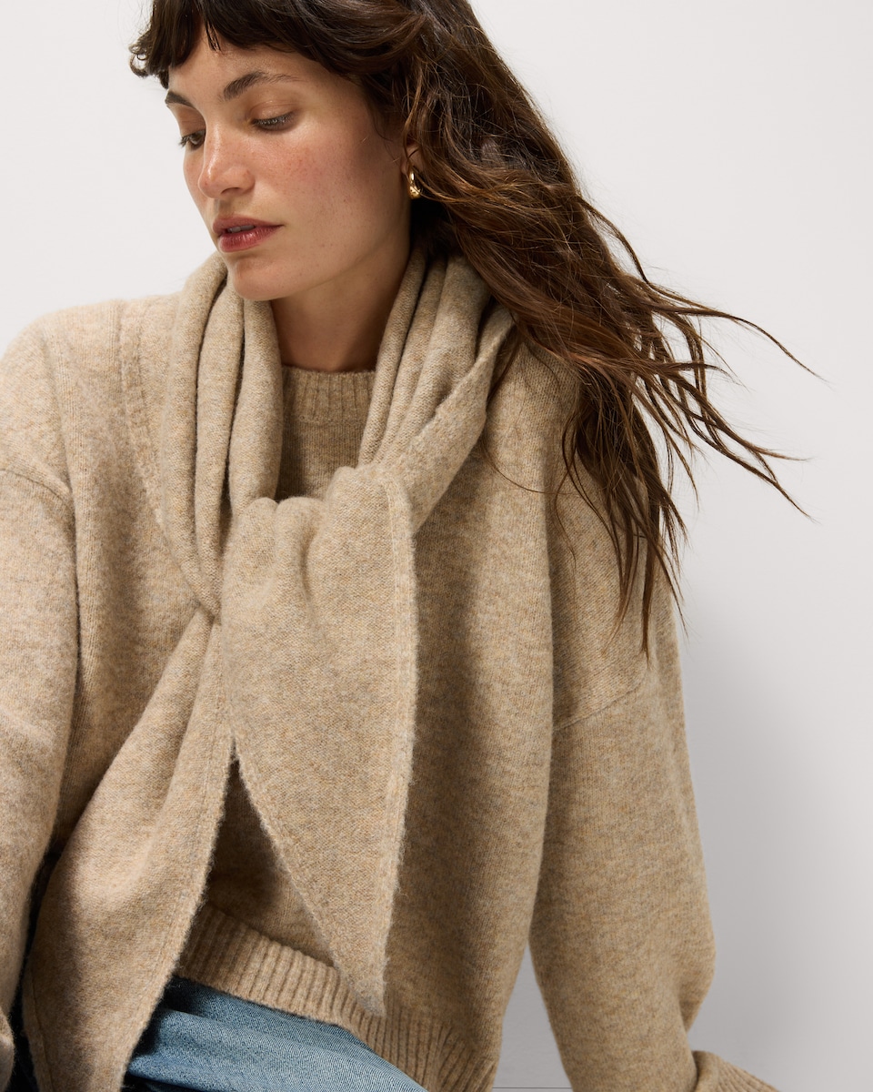 image 1 of F&F Scarf Neck Knitted Jumper with Wool in Neutral