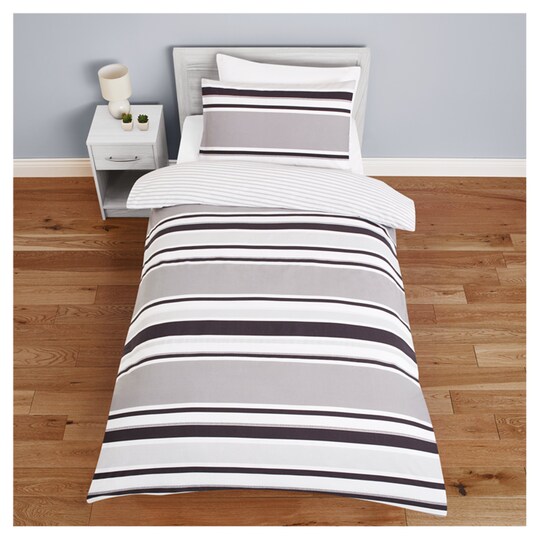 Tesco Black Linear Stripe Duvet Set Single Tesco Groceries
