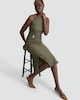 image 1 of F&F Crinkle Textured Gold Buckle Sleeveless Dress in Khaki