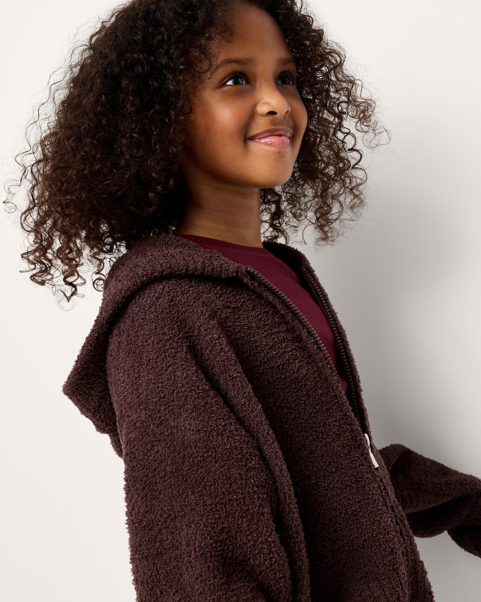 image 1 of F&F Girls Knitted Zip Through Hoodie and Joggers Set in Brown