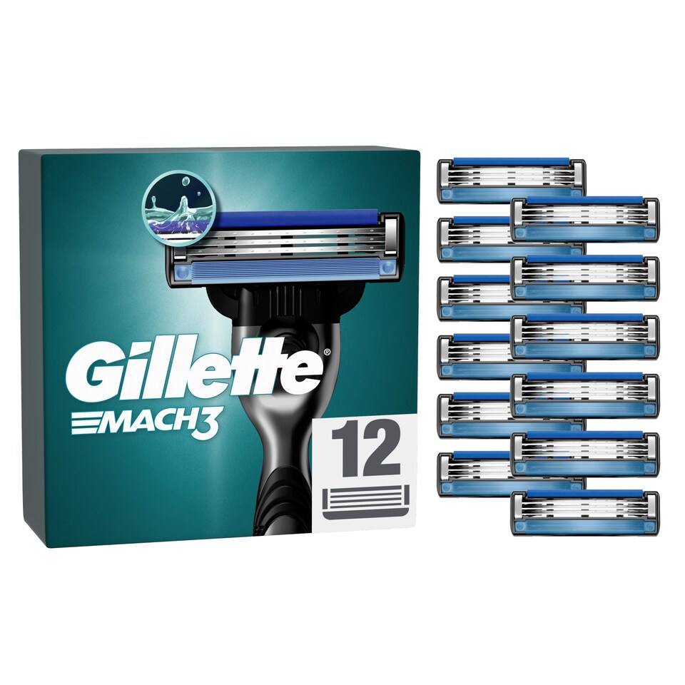 image 1 of Gillette Mach3 Razor Refills for Men, 12 Razor Blade Refills