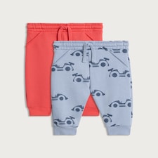 F&F Baby 2-Pack Cotton Rich Printed Cuffed Joggers in Blue