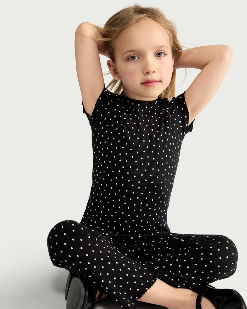 image 1 of F&F Girls 2-Pack Cotton Rich Ribbed Polka Dot T-Shirts in Multi Black White