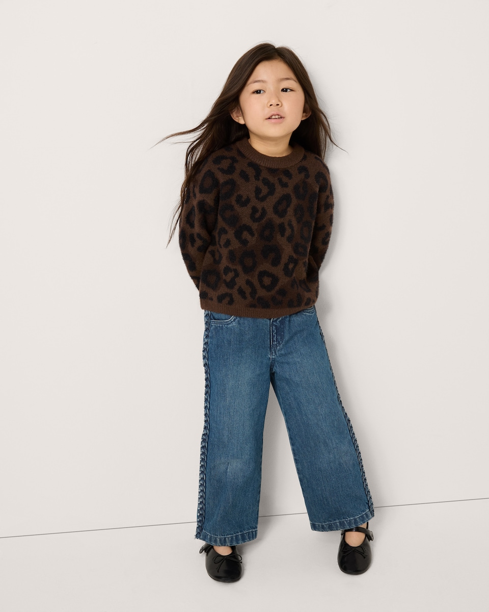 image 1 of F&F Girls Leopard Print Knitted Jumper in Brown