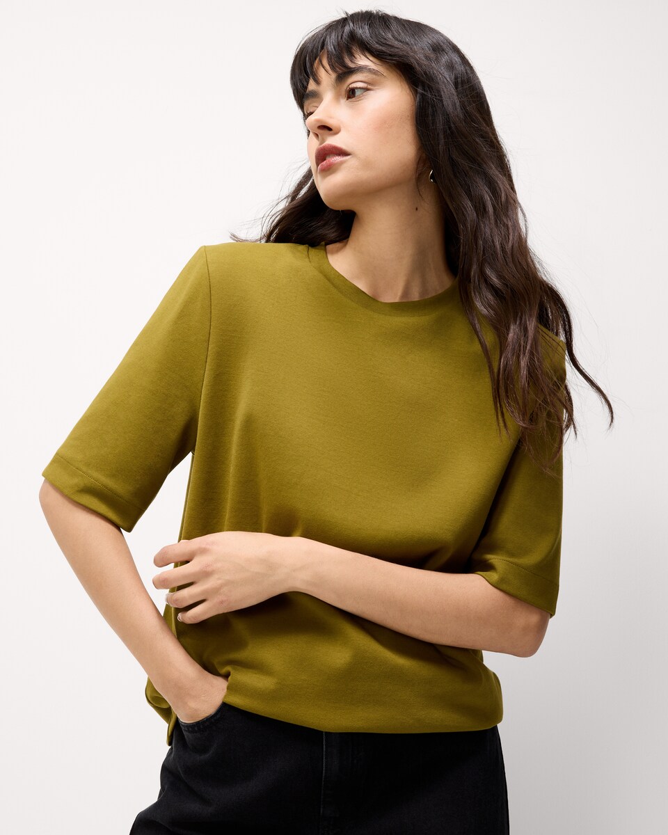 image 1 of F&F Cotton Rich Shoulder Pad T-Shirt in Olive