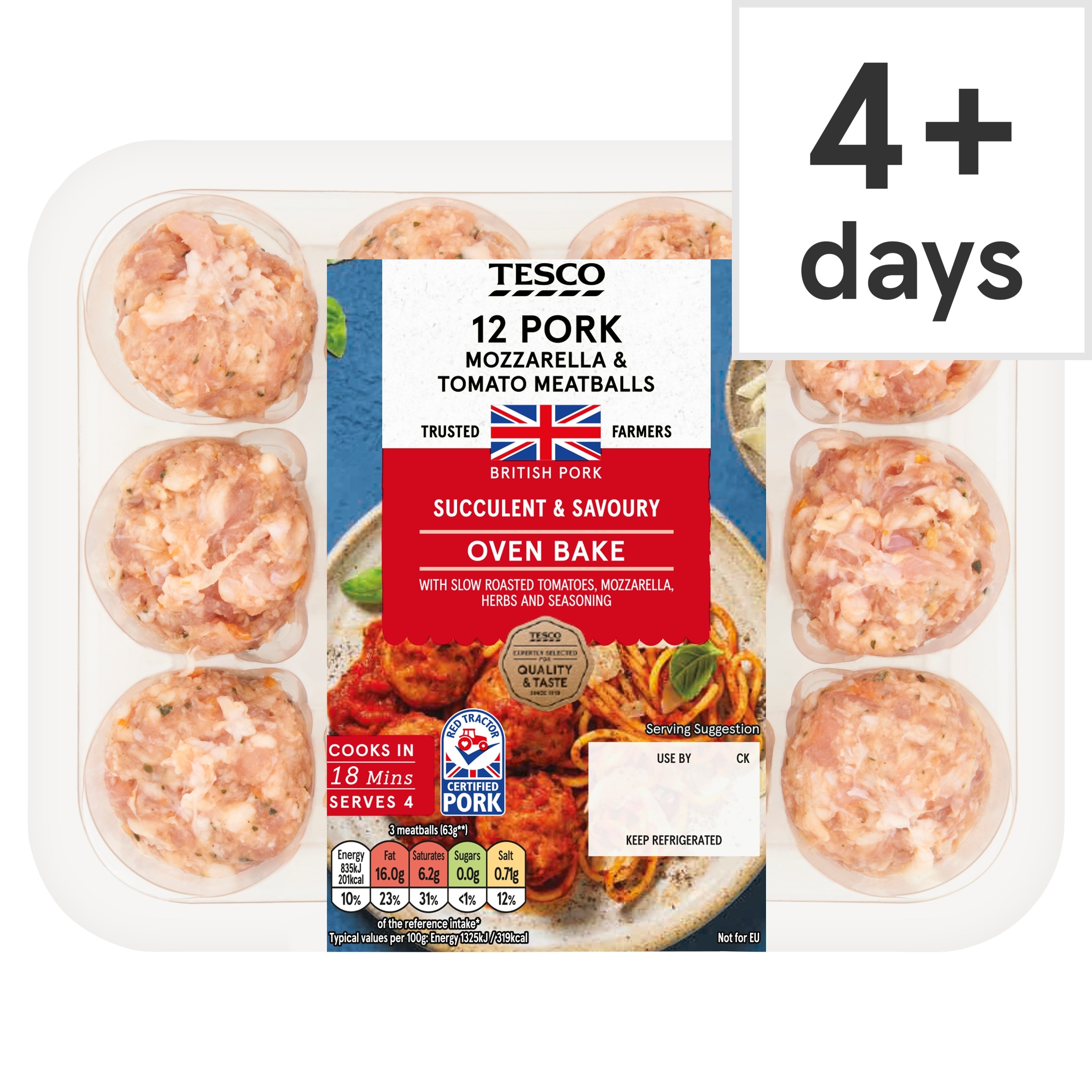 Tesco Pork, Mozzarella & Tomato Meatballs 336g