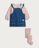image 1 of F&F Baby 3-Piece Cotton Rich Denim Pinafore, Bodysuit and Tights Set in Blue
