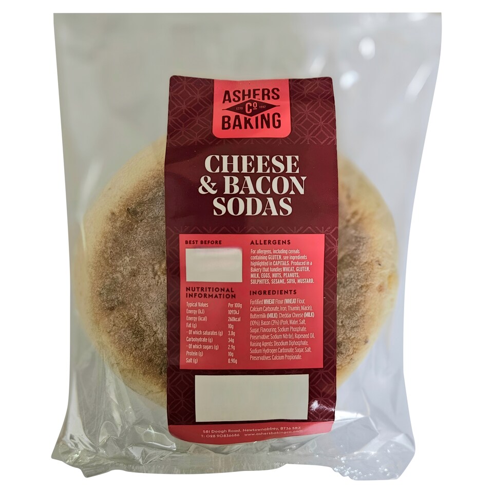 Ashers Baking Co Bacon & Cheese Sodas 2 Pack