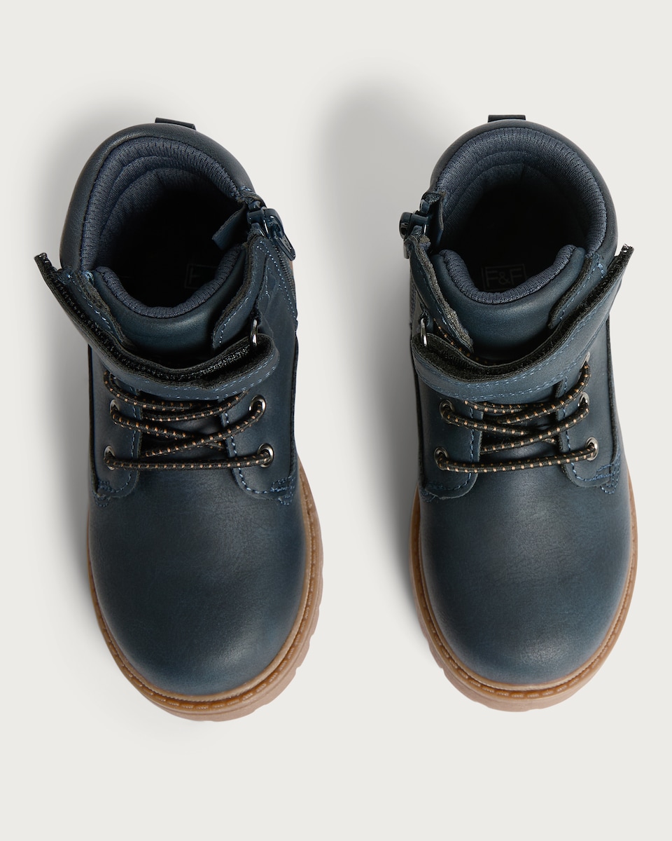 image 1 of F&F Boys Touch Fastening Lace Up Ankle Boots in Navy