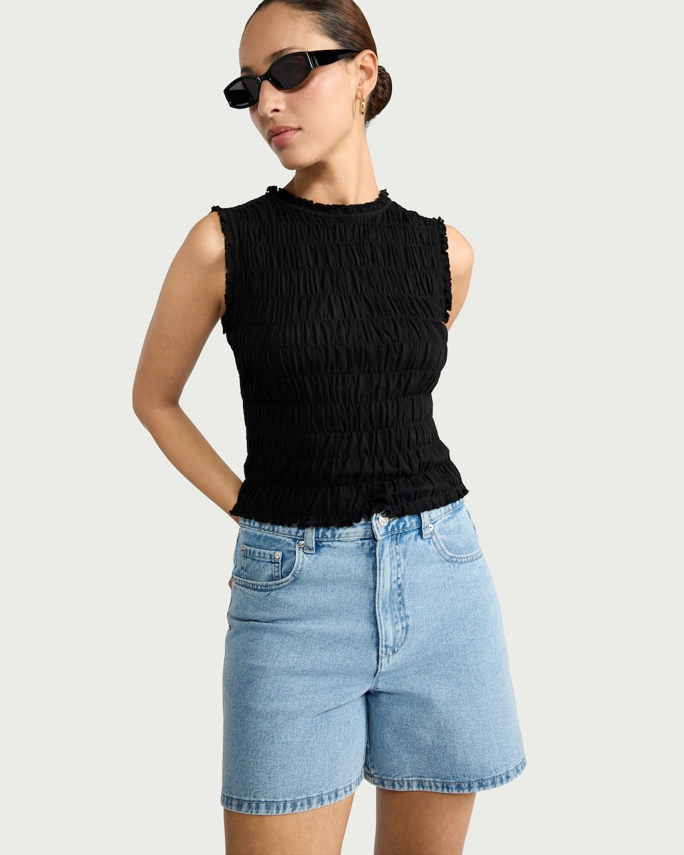 image 1 of F&F Pure Cotton Smocked Vest in Black