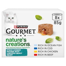 GOURMET Nature's Creations Gravy Heart Chicken Ocean Fish Wet Cat Food 8x85g