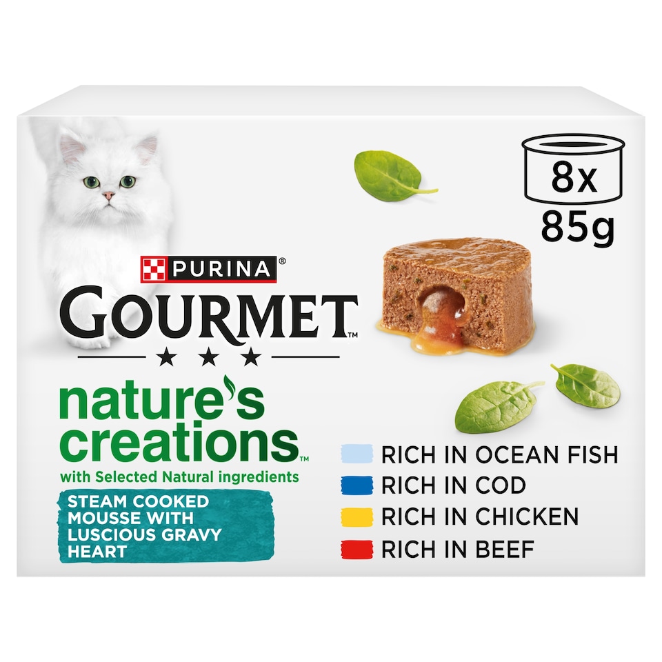 image 1 of GOURMET Nature's Creations Gravy Heart Chicken Ocean Fish Wet Cat Food 8x85g