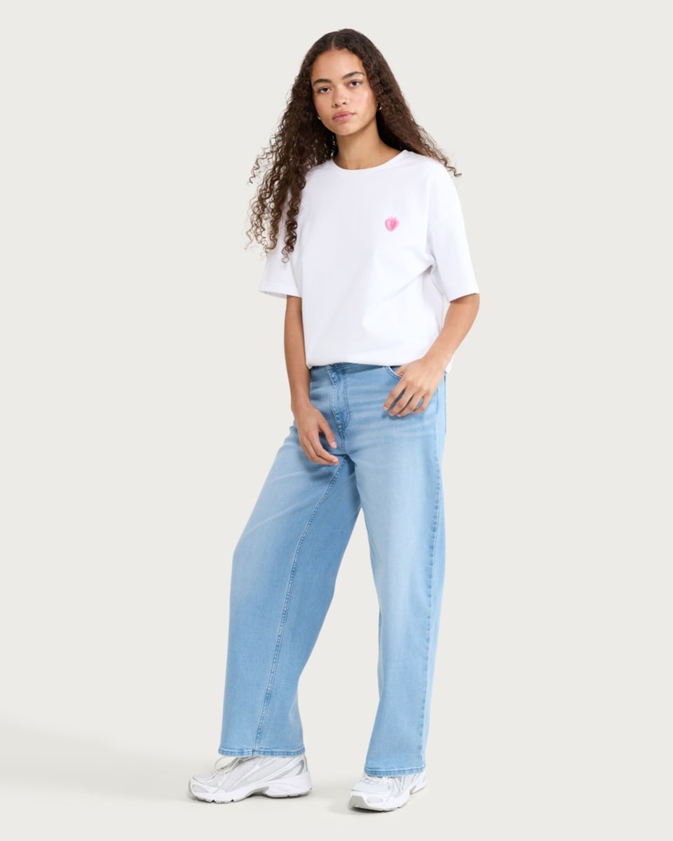 image 1 of OH ME OH MY Pure Cotton Heart Embroidered T-Shirt in White