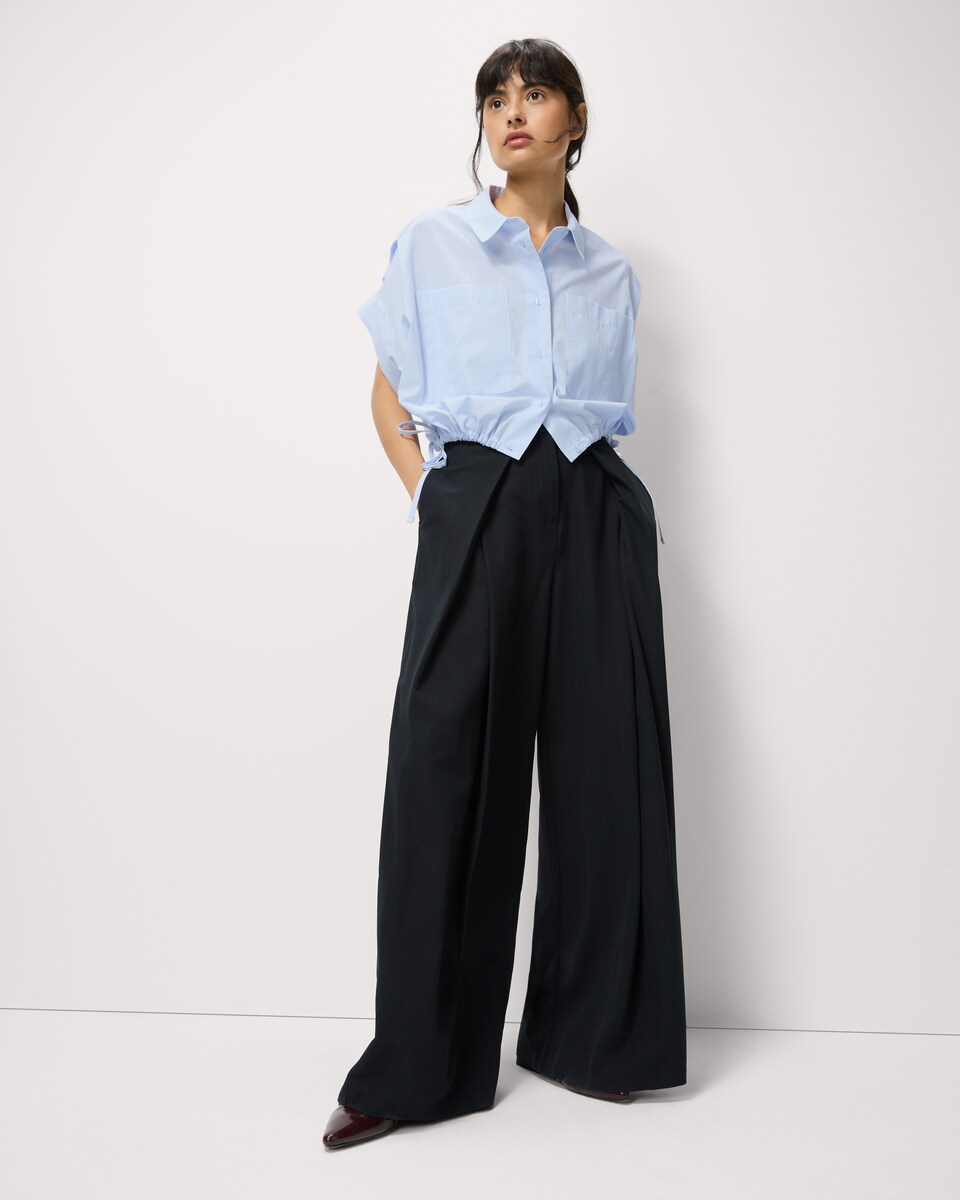 image 1 of F&F Pure Cotton Drawstring Hem Shirt in Blue