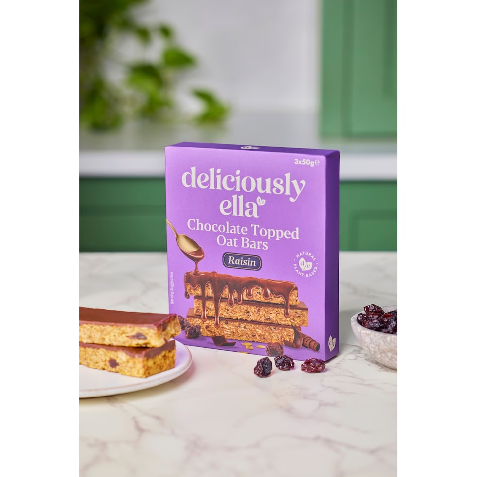 image 1 of Deliciously Ella Chocolate Topped Raisin Oat Bars 3 x 50g
