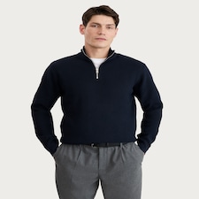 F&F Knitted Ribbed Half Zip Jumper in Navy