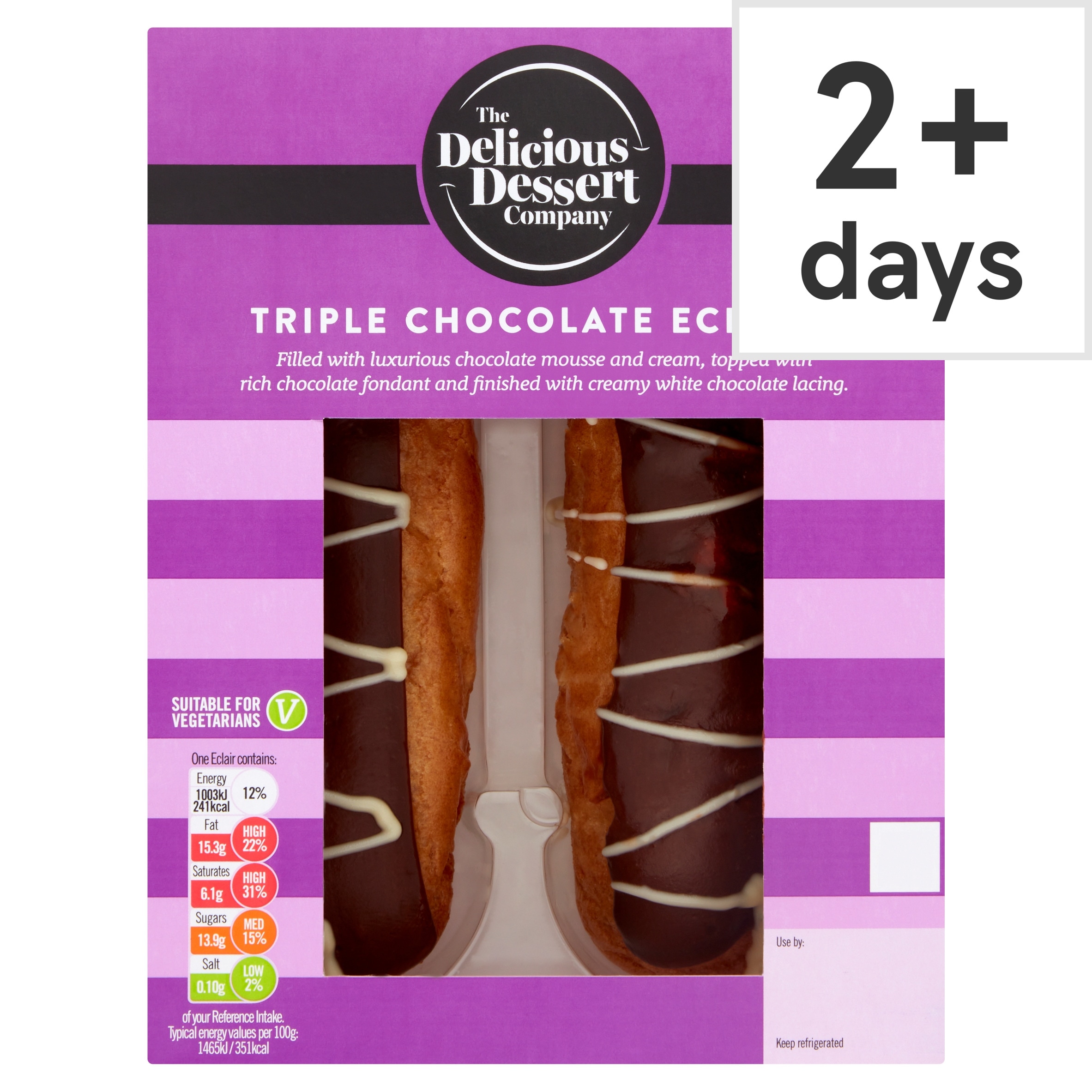 The Delicious Dessert Company Triple Chocolate Eclairs 2 Pack