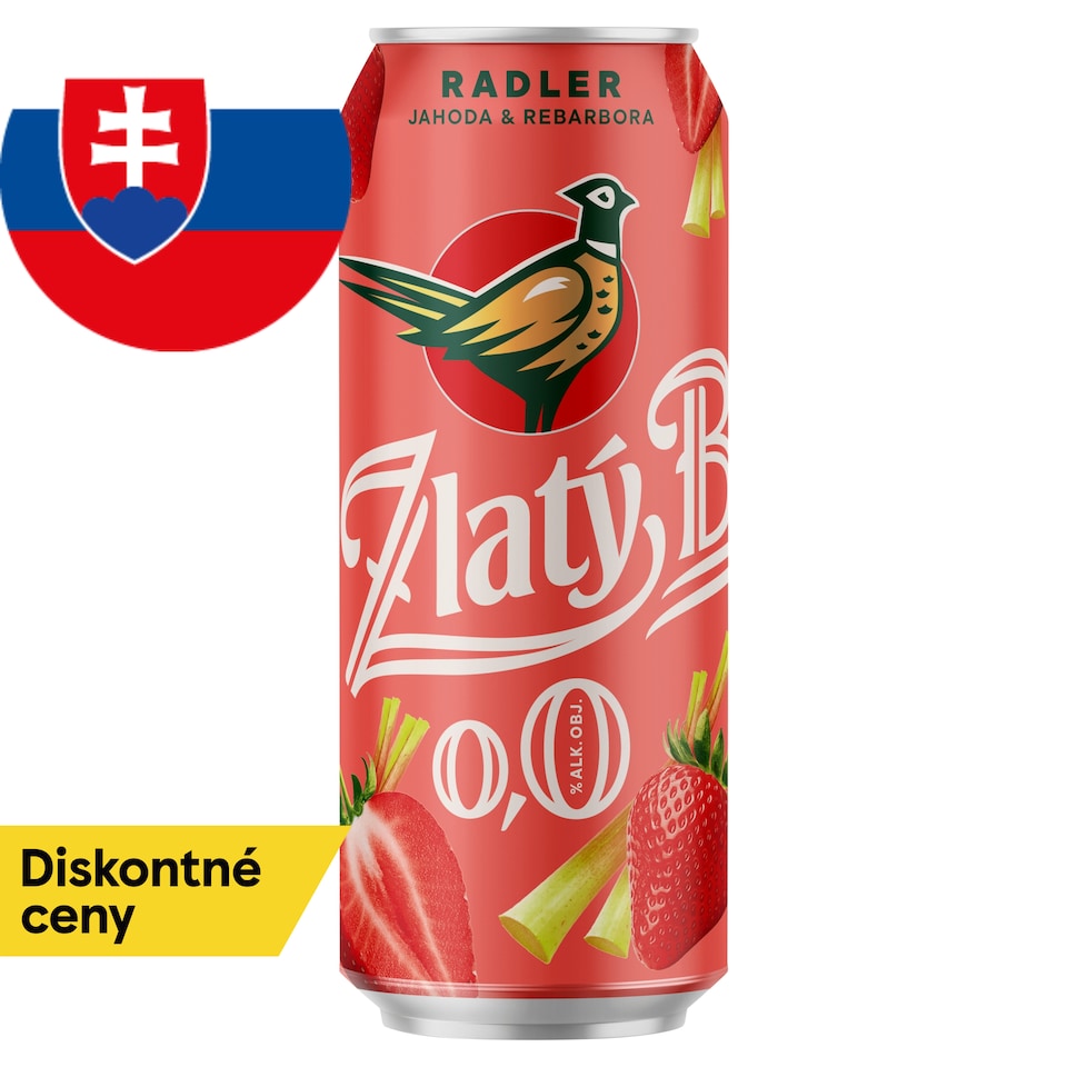 Zlatý Bažant Radler 0,0% Jahoda Rebarbora plechovka 500 ml