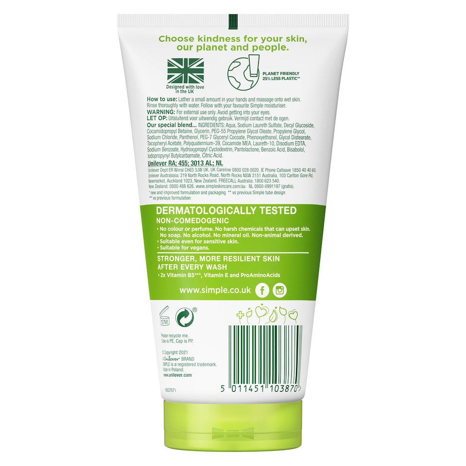 image 1 of Simple Kind To Skin Moisturising Face Wash 150Ml