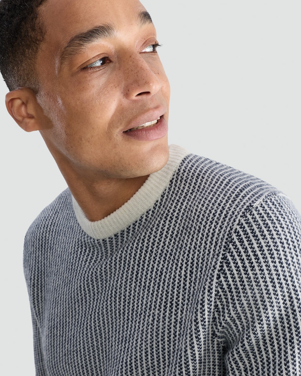 image 1 of F&F Lambswool Stripe Print Crew Neck Jumper in Neutral