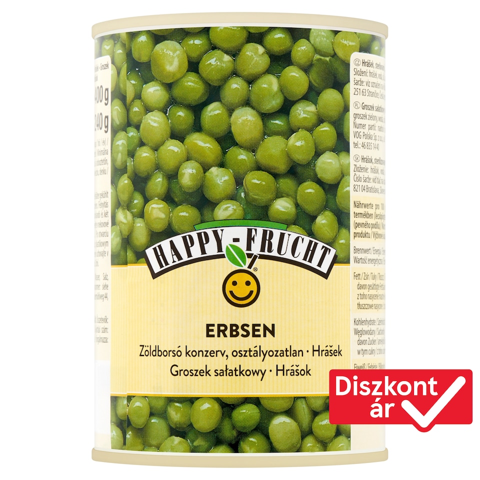 Happy Frucht osztályozatlan zöldborsó konzerv 400 g
