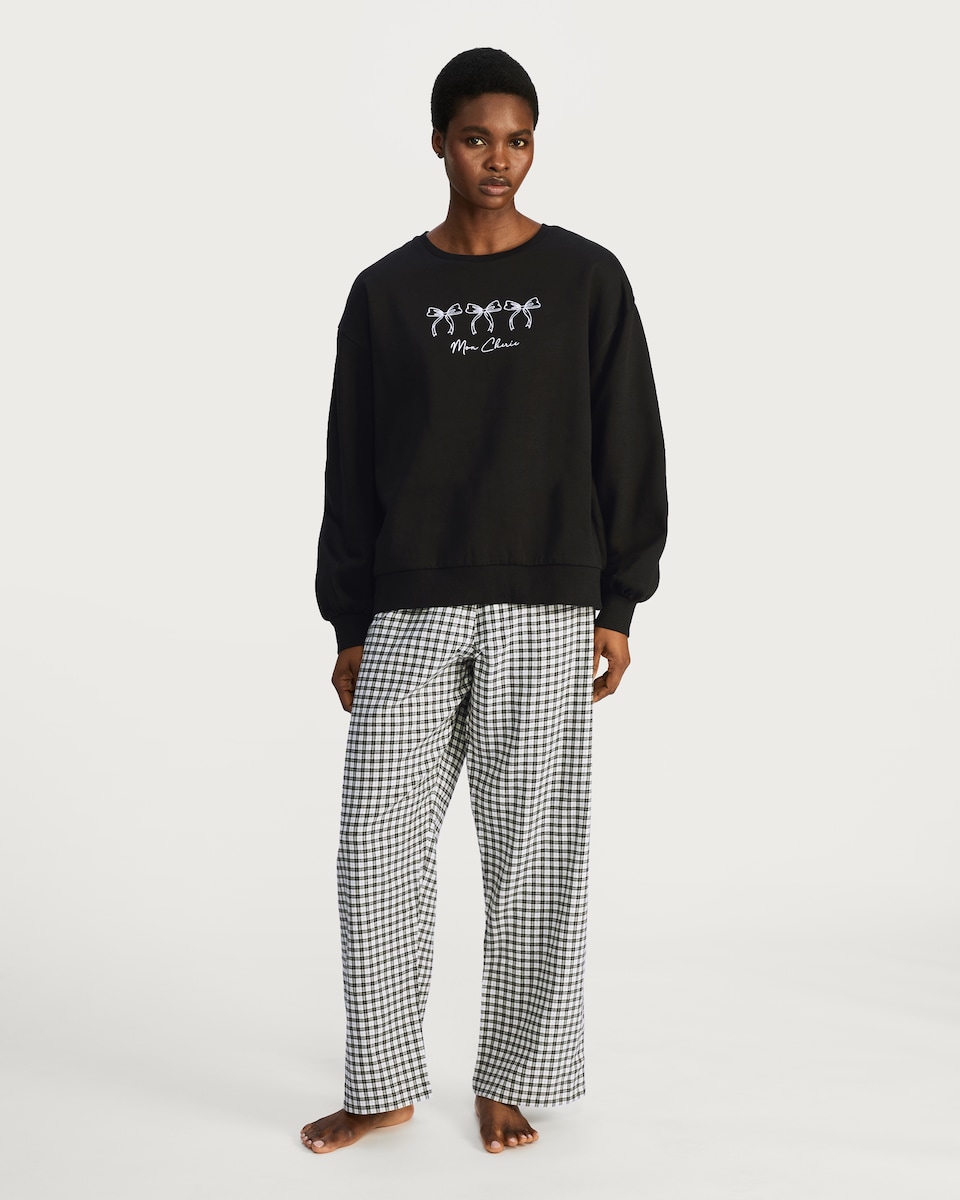image 1 of F&F Mon Cherie Bow Print Pyjama Set in Black