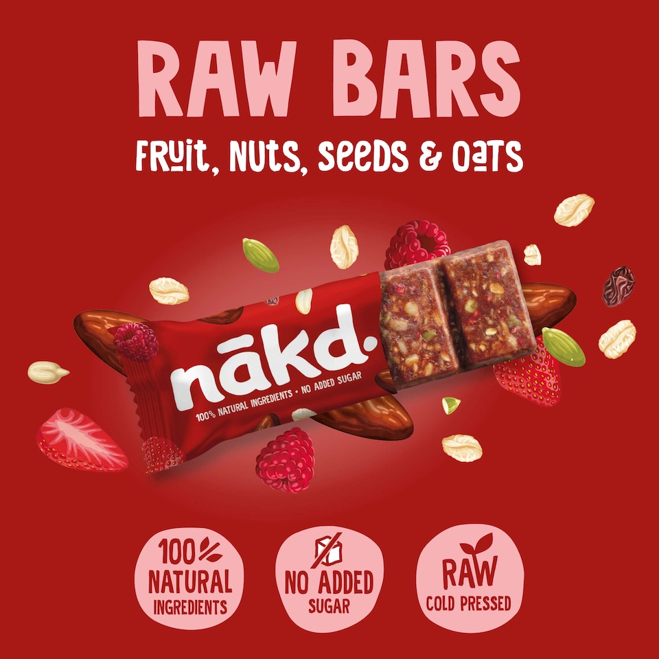 image 1 of Nakd Fruit & Fibre Strawberry & Raspberry Bars 3 x 44g