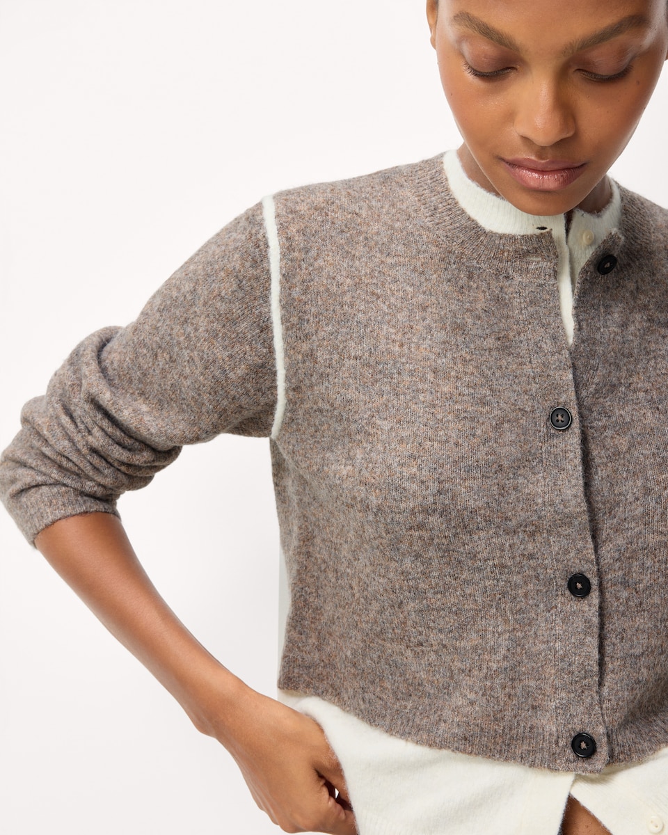 image 1 of F&F Knitted Double Layer Cardigan in Mink