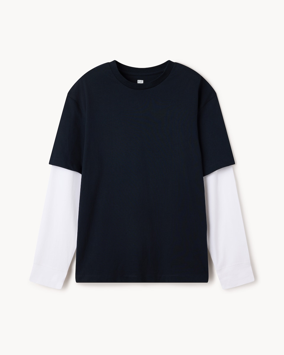 image 1 of F&F Pure Cotton Double Layered T-Shirt in Navy