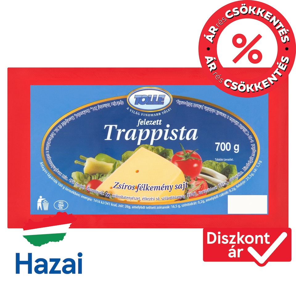 Tolle Trappista felezett zsíros félkemény sajt 700 g  1. kép