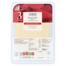 Tesco Mature White Cheddar Slices 250g