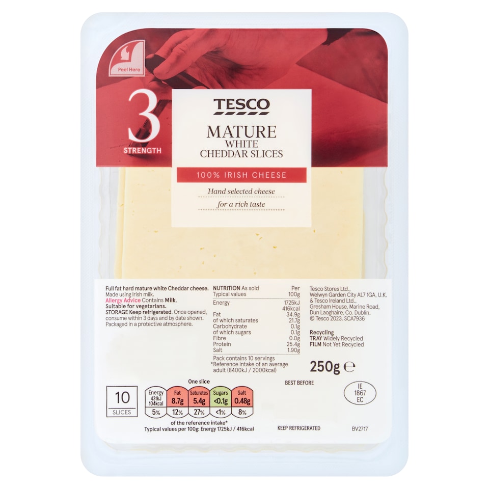 Tesco Mature White Cheddar Slices 250g