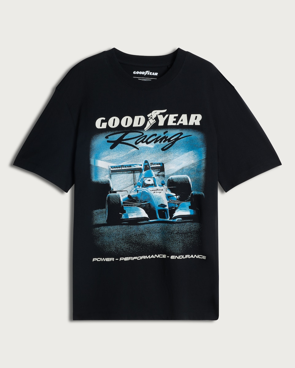image 1 of Goodyear Pure Cotton Racing Print T-Shirt in Black