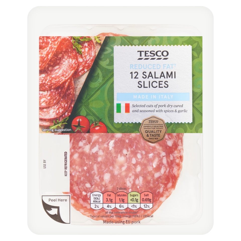 image 1 of Tesco Reduced Fat Salami Slices 12 Pack 100g