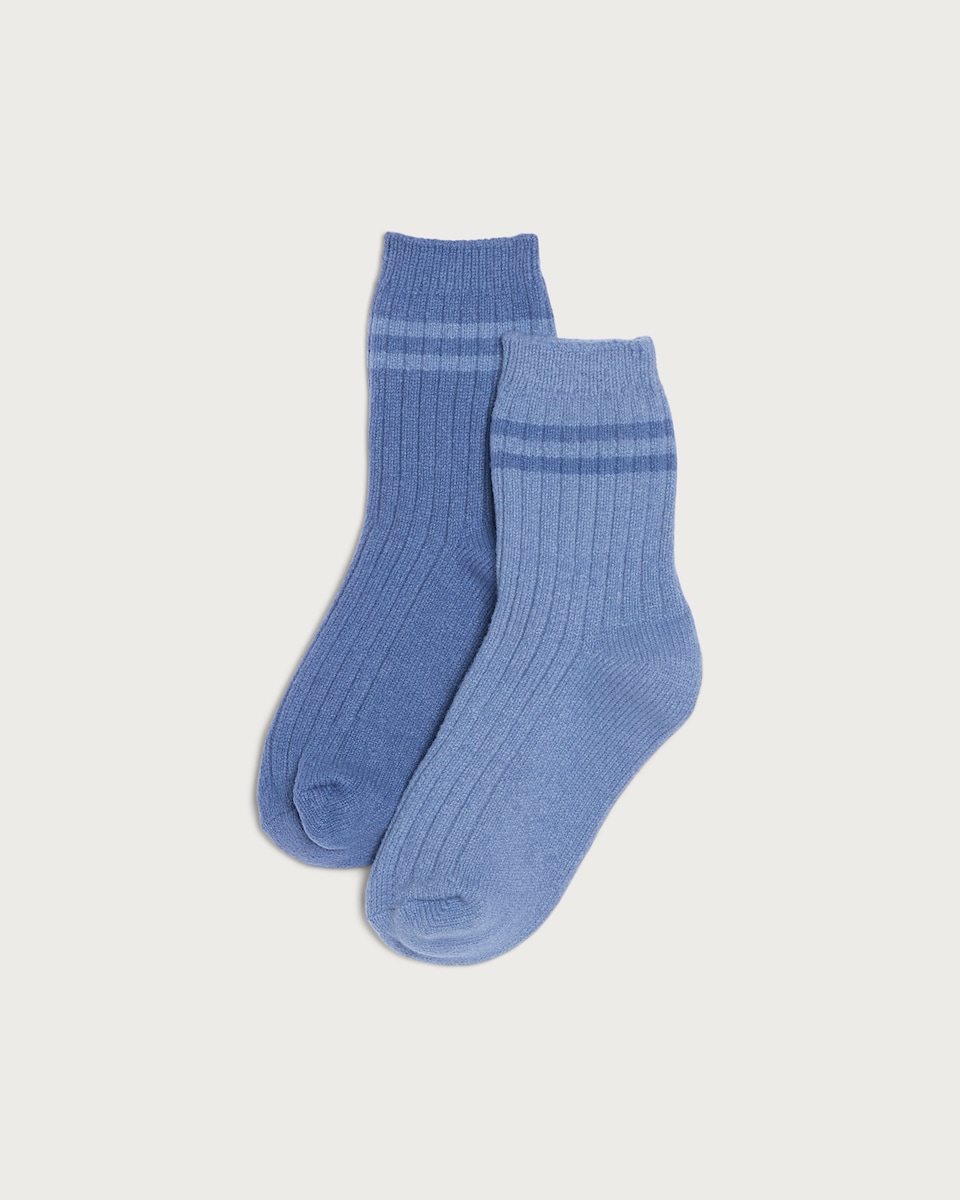 F&F Boys 2-Pack Ribbed Ankle Socks in Blue