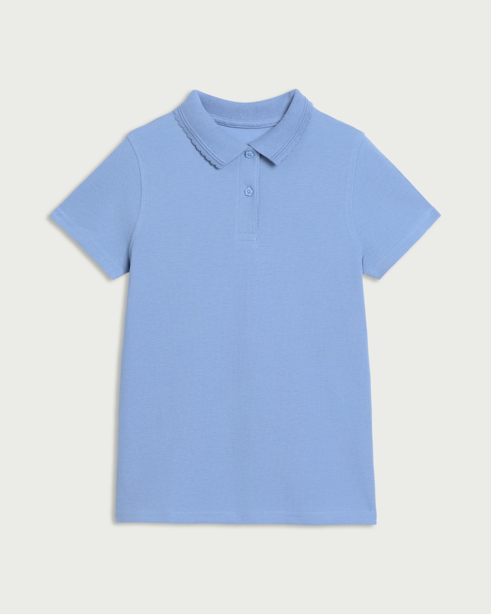 image 1 of F&F School Girls 5-Pack Pure Cotton Regular Fit Polo Shirts in Blue
