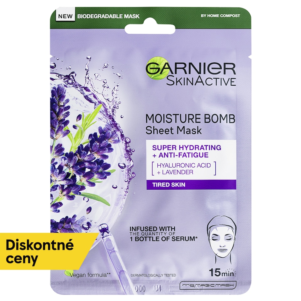 Garnier Skin Naturals textilná maska s výťažkom z levandule proti unavenej pleti, 28 g