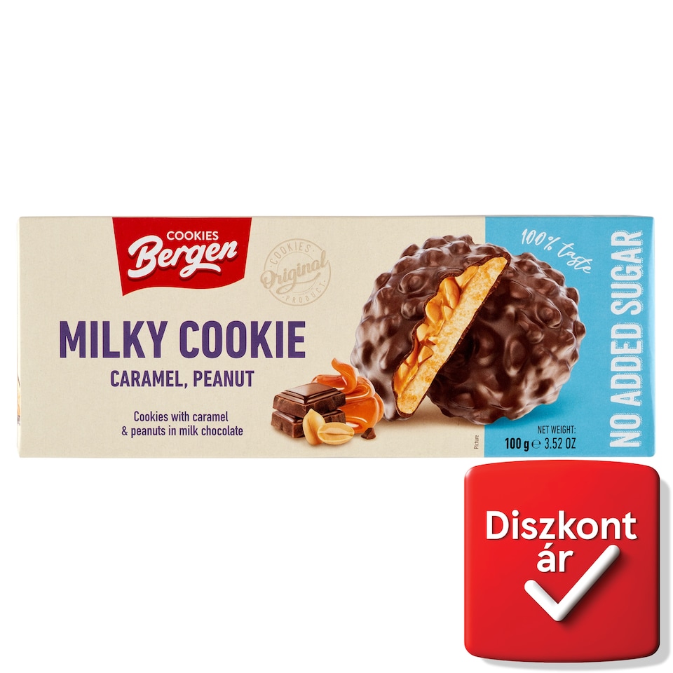 Bergen Caramel Biscuits with Peanuts in Milk Chocolate, No Added Sugar 100 g 