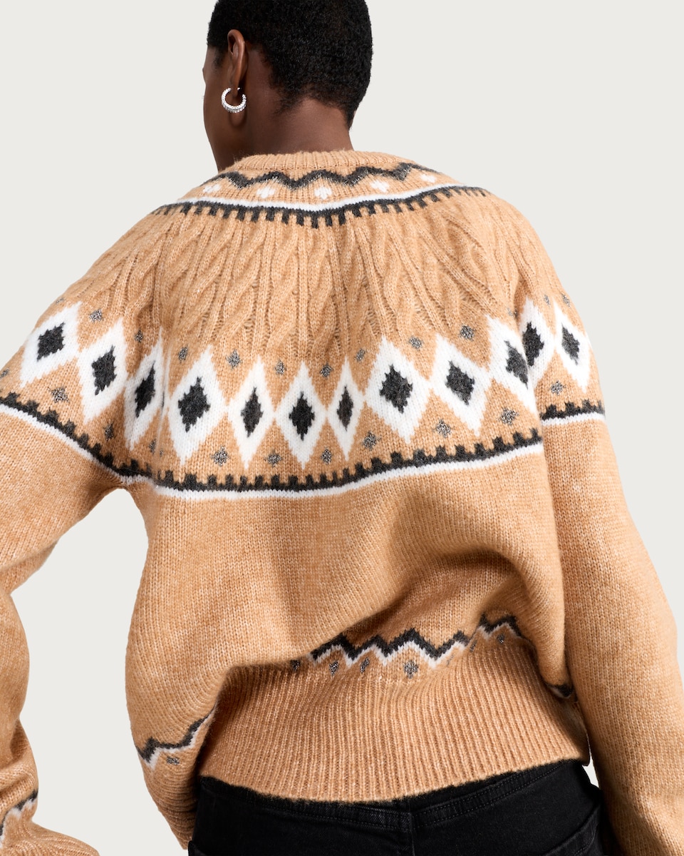 image 1 of F&F Knitted Fair Isle Jumper in Brown