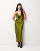 image 2 of F&F Satin Cowl Neck Midi Dress in Olive