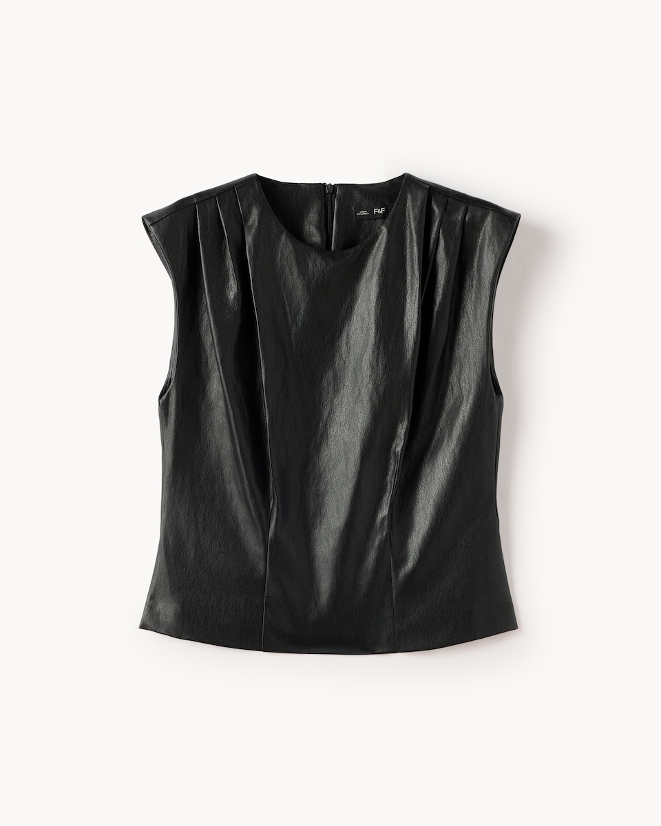 image 1 of F&F Faux Leather Sleeveless Top in Black