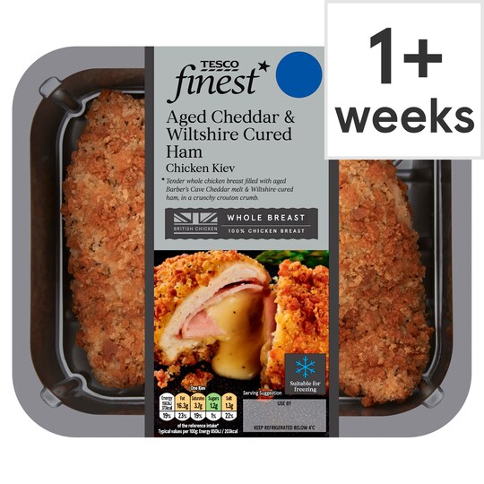 Tesco Finest Cheddar & Wiltshire Cured Ham Chicken Kiev 395G Tesco Groceries