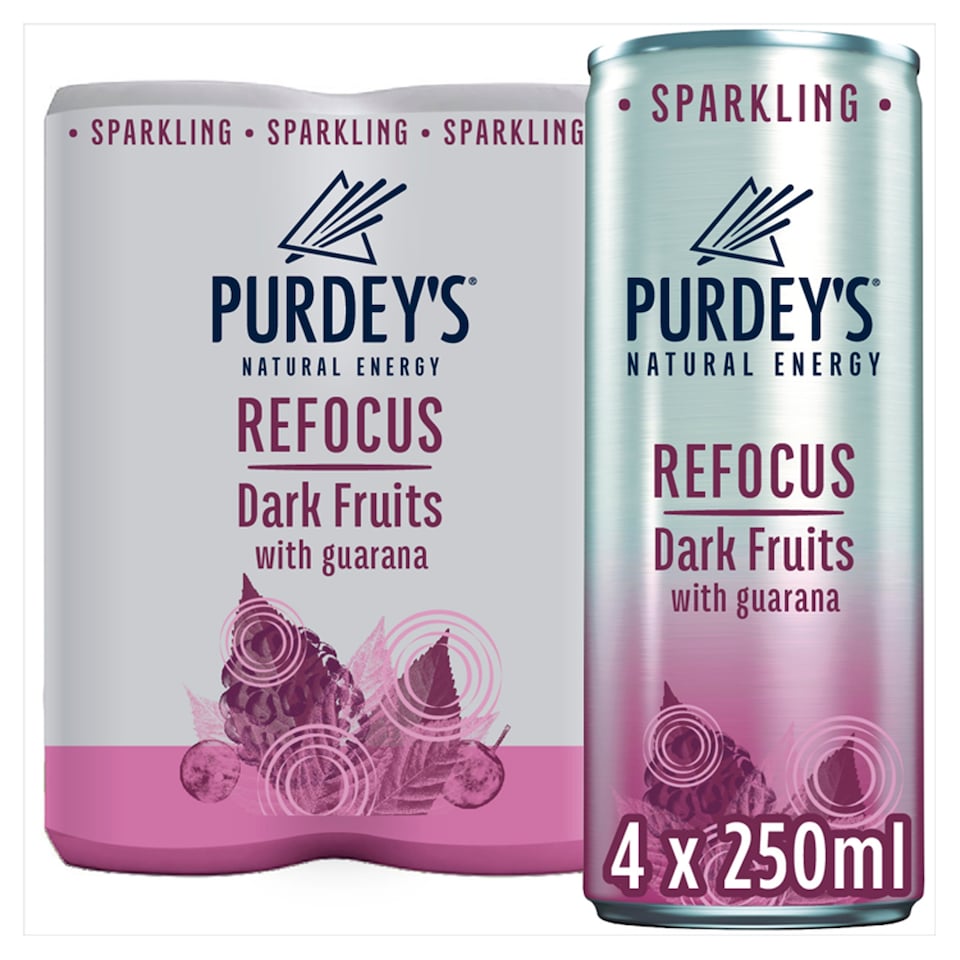 image 1 of Purdey's Refocus Sparkling Dark Fruits with Guarana 4x250ml