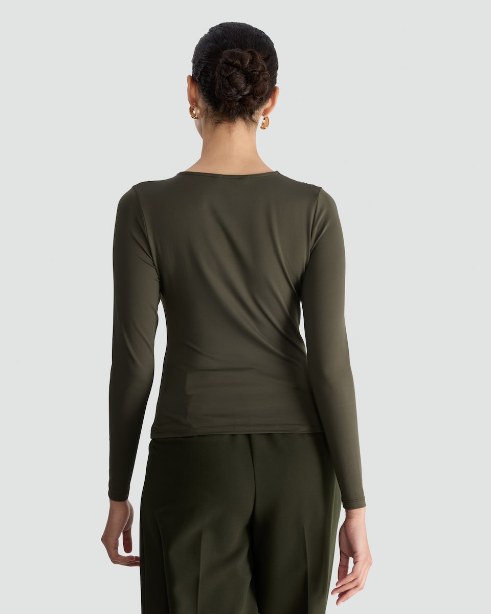 image 1 of F&F Polyamide Ring Detail Long Sleeved Top in Olive