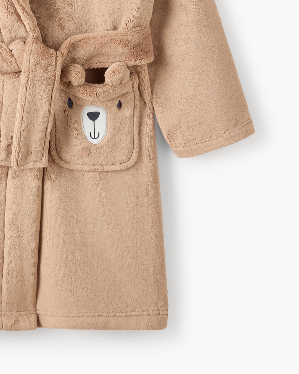 image 1 of F&F Boys Fleece Teddy Bear Dressing Gown in Brown