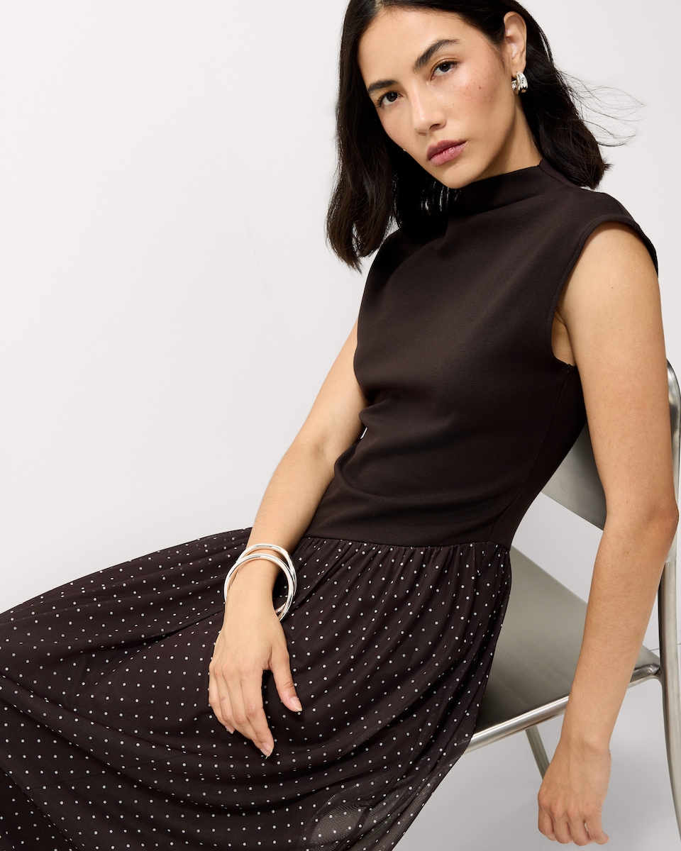 image 1 of F&F Cotton Rich Polka Dot Midi Dress in Chocolate