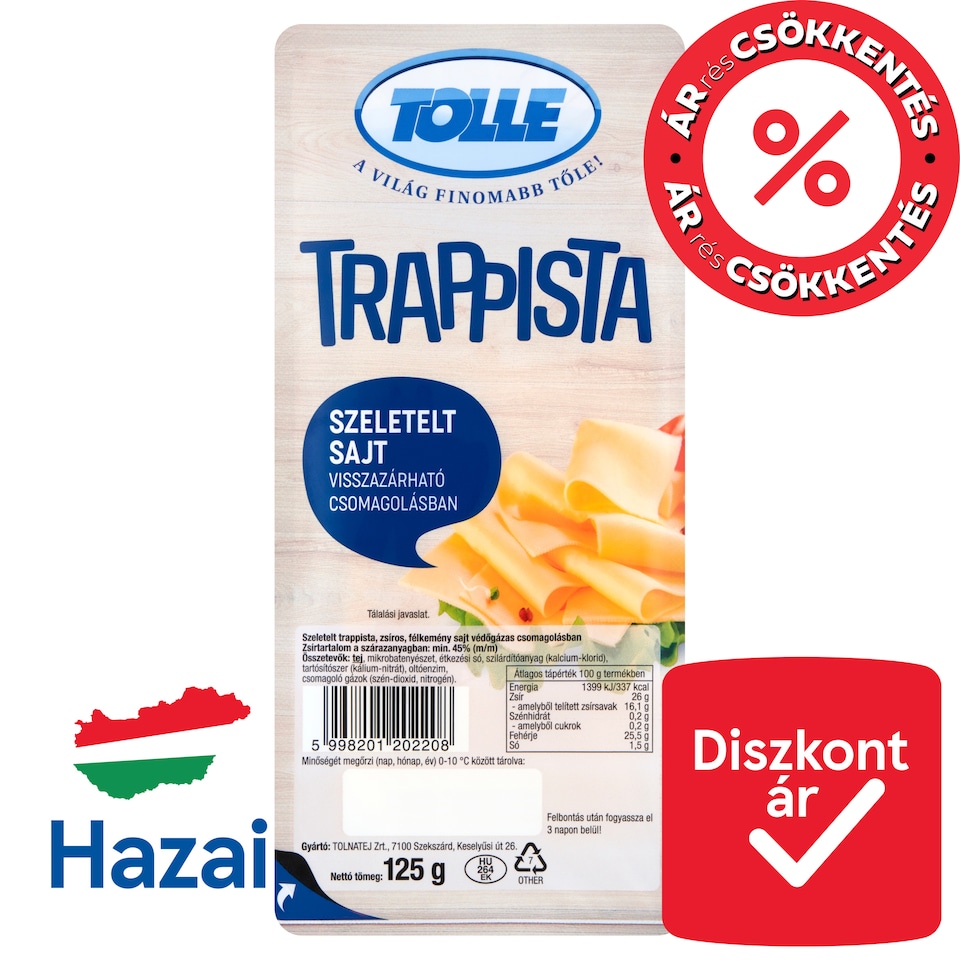 Tolle szeletelt trappista sajt 125 g  1. kép