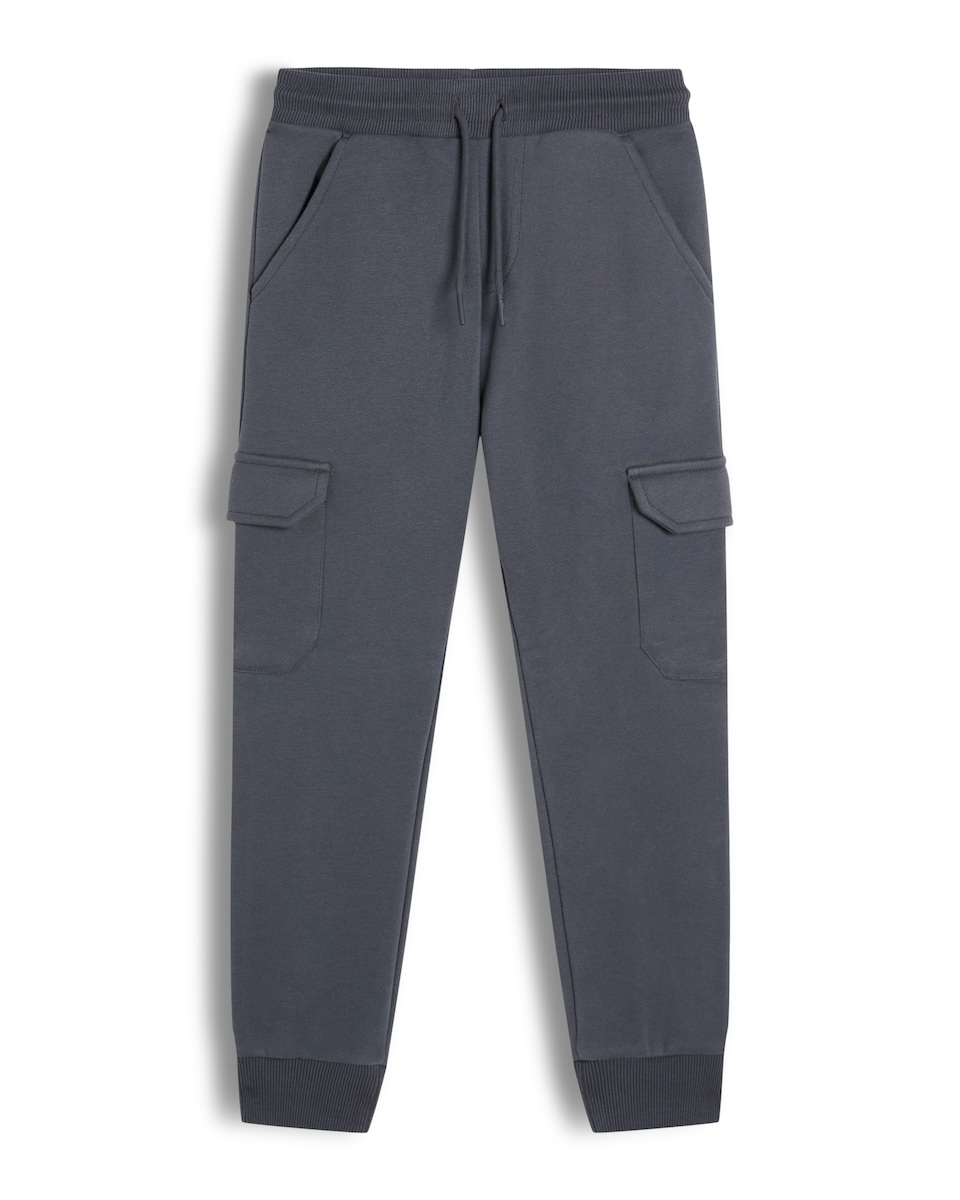 image 1 of F&F Boys Cotton Rich Cuffed Drawstring Cargo Joggers in Graphite